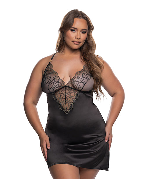 Beaded Belle Metallic Embroidery w/Bead Lace Chemise - Black/Gold 2X