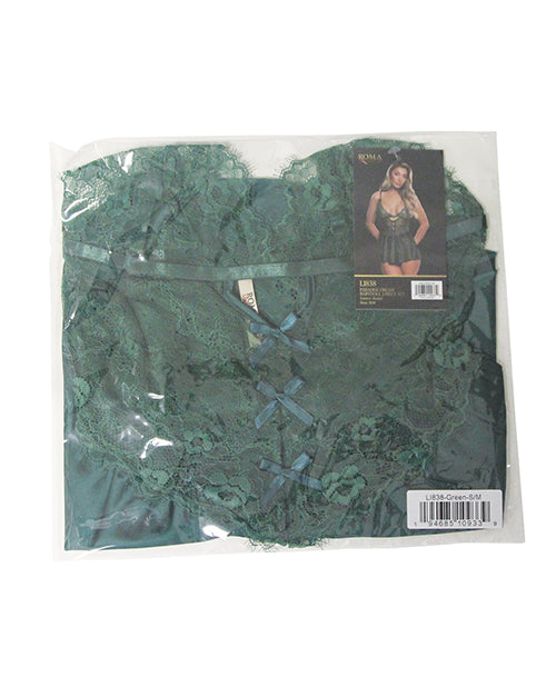 Roma Confidential Paradise Dream Lace and Chiffon Babydoll w/Thong 2 pc Set - Green S/M - Image 4