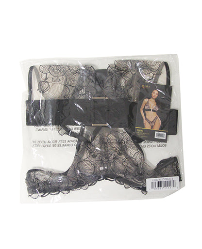 Roma Confidential Orchid Blossom Bralette w/Thong 2 pc Set - Black/Nude MD - Image 3