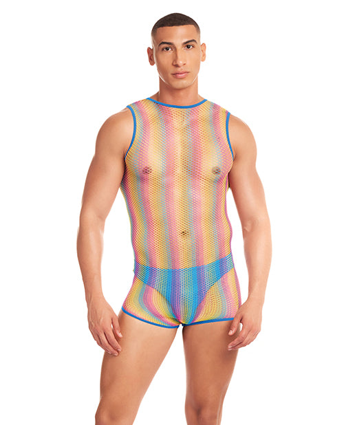 Rainbow Party Pride Star Mesh Singlet 2 pc Set w/Thong - Rainbow S/M