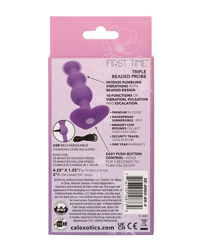 First Time Vibrating Triple Beaded Anal Probe - Purple
