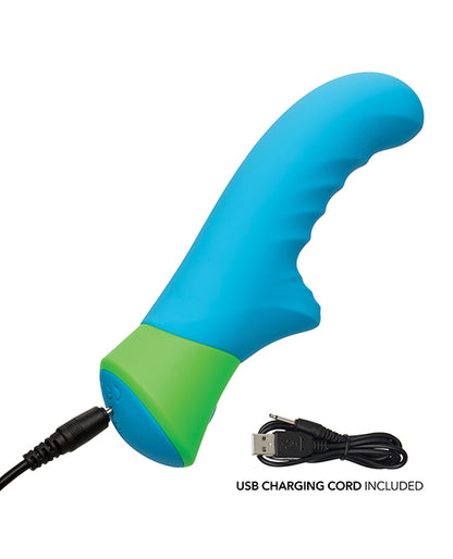 Rave Ridged-G Massager w/Rippled Shaft & Stimulator - Blue/Green