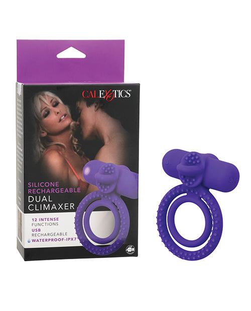 Couple's Enhancer Silicone Rechargeable Dual Climaxer Enhancer w/Flickering Tongue - Purple