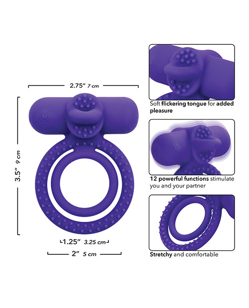 Couple's Enhancer Silicone Rechargeable Dual Climaxer Enhancer w/Flickering Tongue - Purple