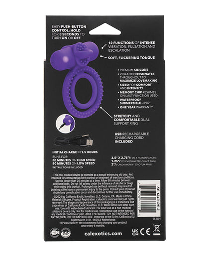 Couple's Enhancer Silicone Rechargeable Dual Climaxer Enhancer w/Flickering Tongue - Purple