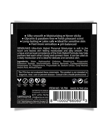 Sensuva Ultra Thick Hybrid Personal Moisturizer Single Use Packet - 6 ml Unscented