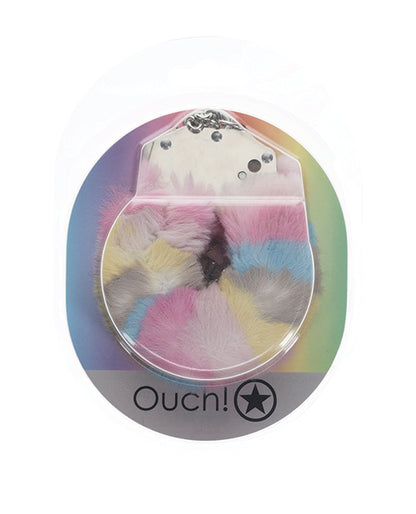 Shots Ouch! Heavy-duty Fluffy Handcuffs - Powder Rainbow