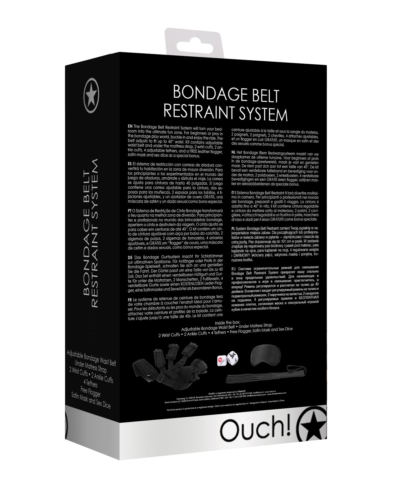 Shots Ouch Bondage Belt Restraint System - Black