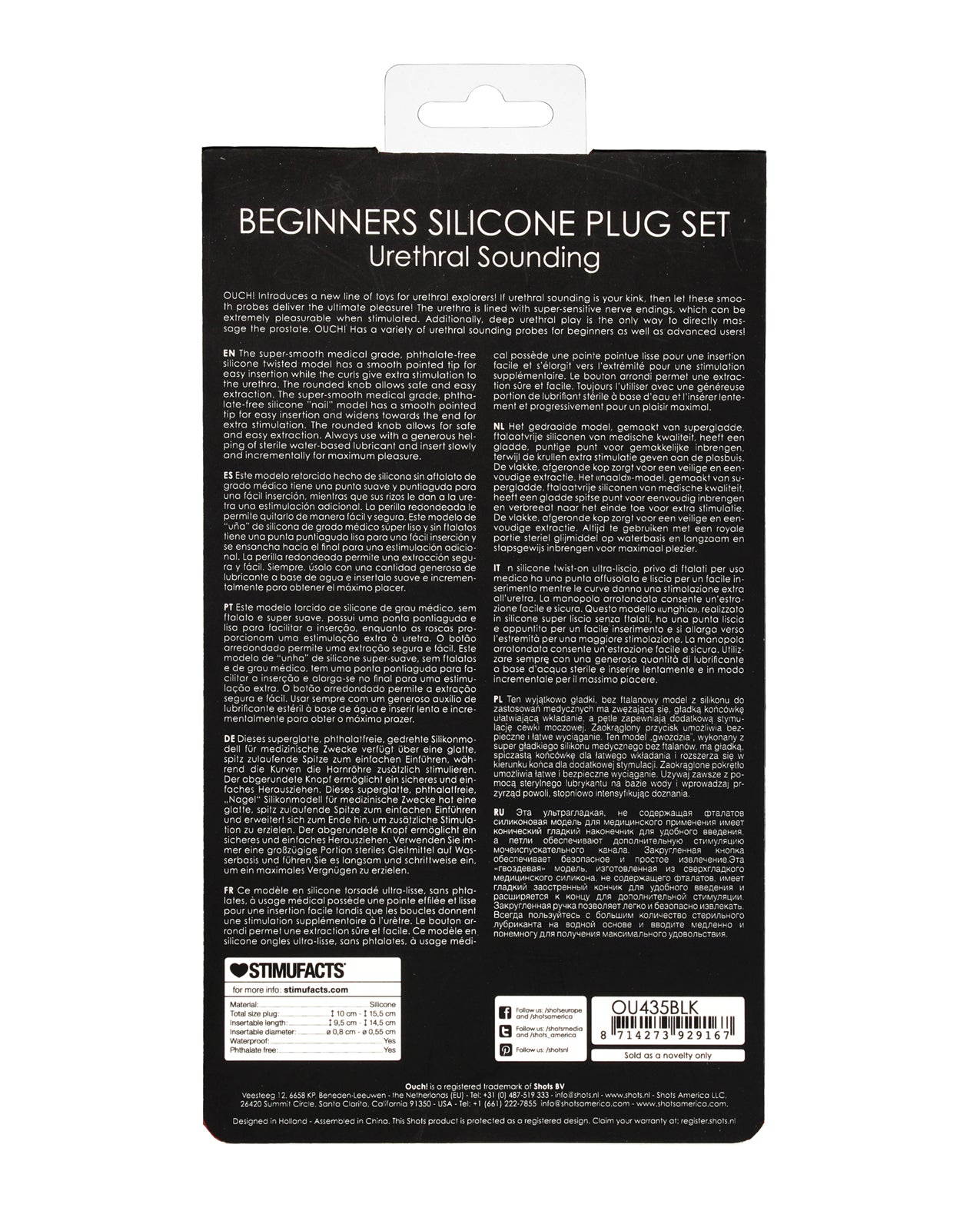 Shots Ouch Urethral Sounding Beginner's Silicone Plug Set - Black