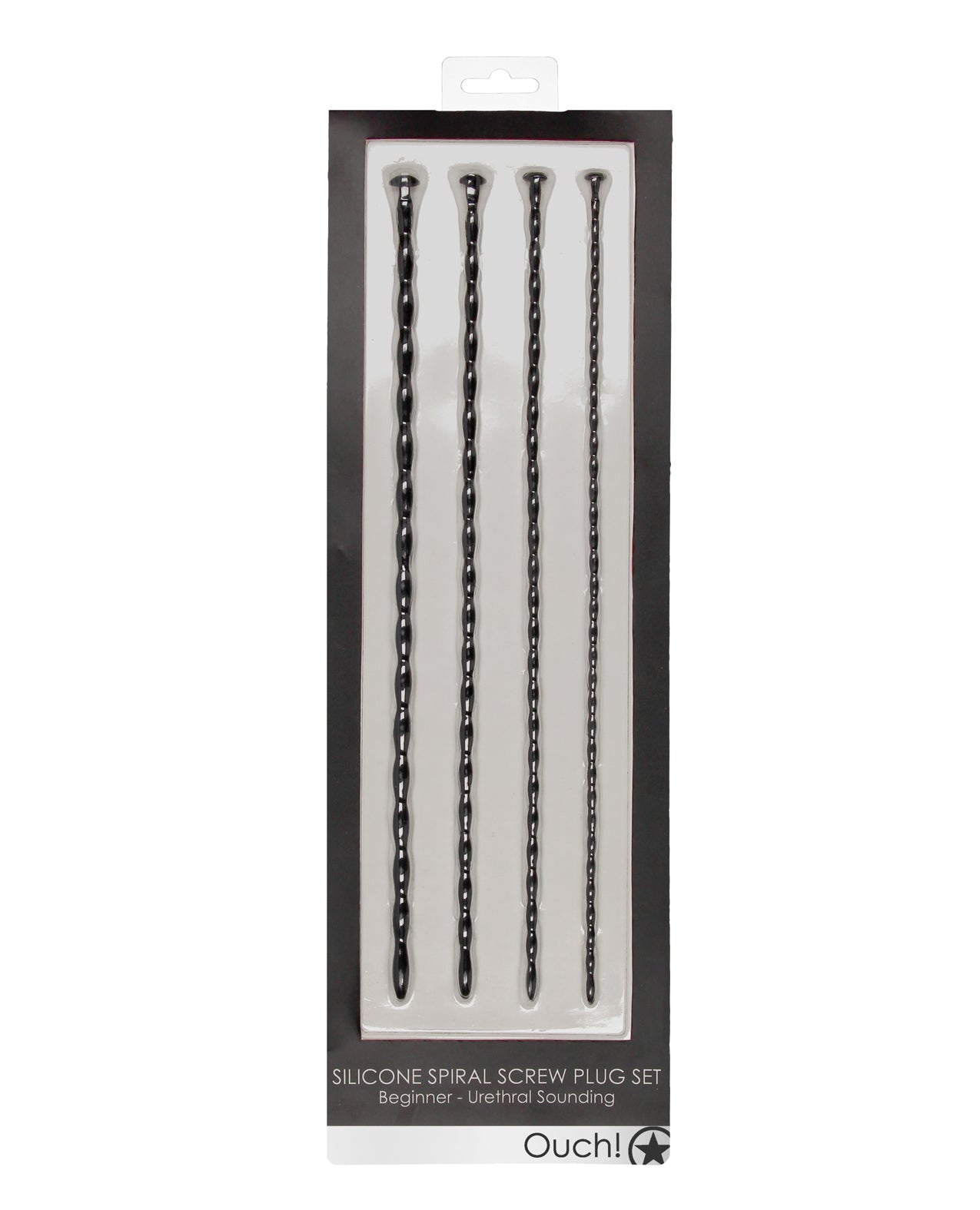 Shots Ouch Beginner's Urethral Sounding Silicone Spiral Screw Plug Set - Black