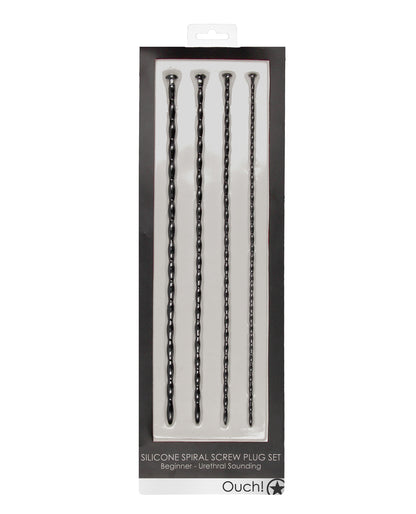 Shots Ouch Beginner's Urethral Sounding Silicone Spiral Screw Plug Set - Black