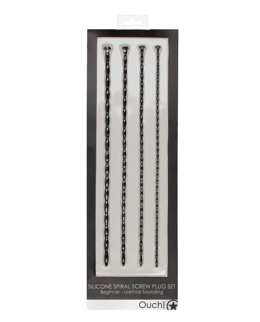 Shots Ouch Beginner's Urethral Sounding Silicone Spiral Screw Plug Set - Black