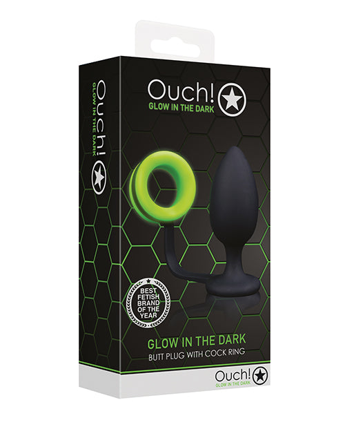 Shots Ouch Butt Plug w/Cock Ring - Glow in the Dark