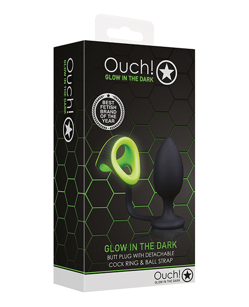 Ouch Shots Ouch Butt Plug w/Cock Ring & Ball Strap - Glow in the Dark - Image 5