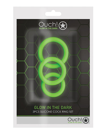 Ouch Shots Ouch 3 pc Cock Ring Set - Glow in the Dark - Image 4