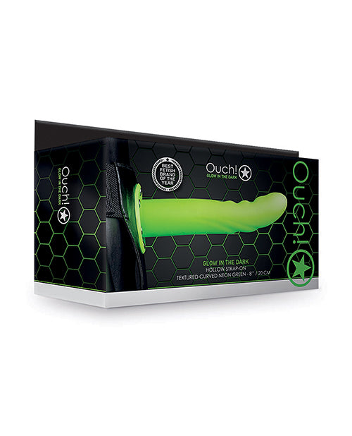 Ouch Shots Ouch 8" Textured Curved Hollow Strap On - Glow in the Dark - Image 3