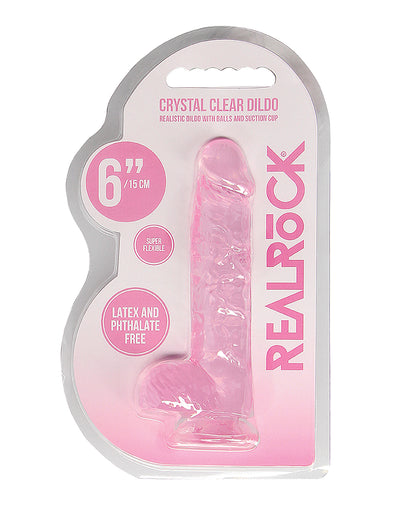 RealRock Shots RealRock Realistic Crystal Clear 6" Dildo w/Balls - Pink