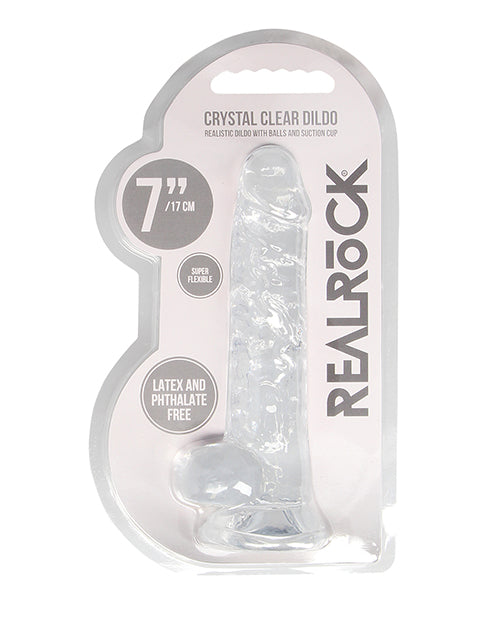 Shots RealRock Realistic Crystal Clear 7" Dildo w/Balls - Transparent Clear