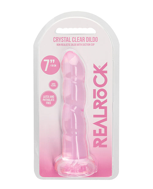 RealRock Shots RealRock Crystal Clear Non Realistic 7" Dildo - Pink - Image 5