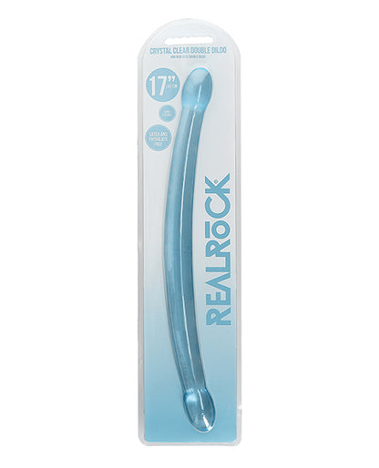 Shots RealRock Crystal Clear 17" Double Dildo - Blue