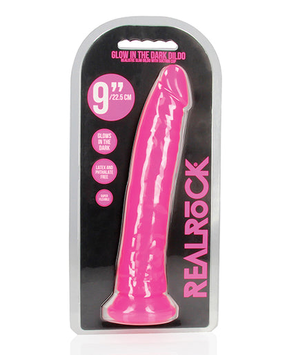 RealRock Shots RealRock 9" Slim Dildo Glow in the Dark - Neon Pink - Image 5