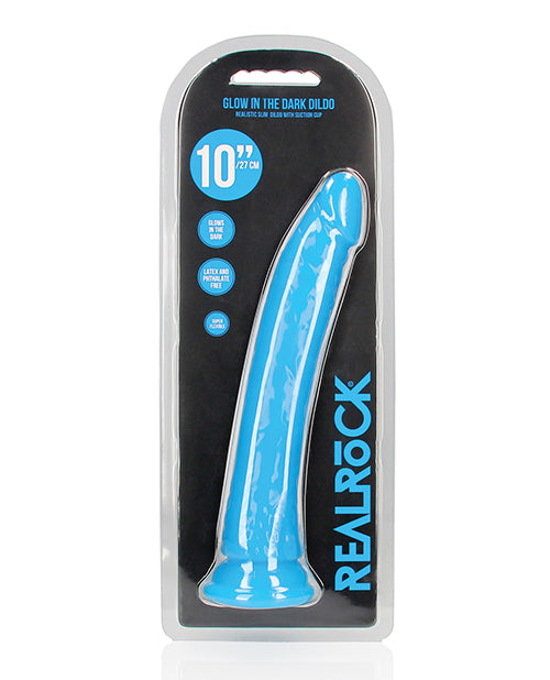 Shots RealRock 10" Slim Dildo Glow in the Dark - Neon Blue