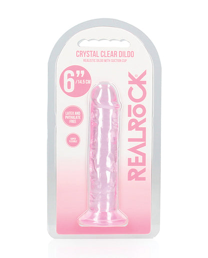 RealRock Shots RealRock Crystal Clear 6" Straight Dildo w/Suction Cup - Pink - Image 5