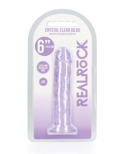 RealRock Shots RealRock Crystal Clear 6" Straight Dildo w/Suction Cup - Purple - Image 5