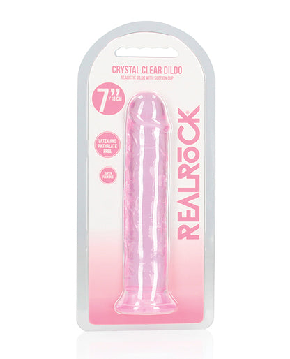 RealRock Shots RealRock Crystal Clear 7" Straight Dildo w/Suction Cup - Pink - Image 5