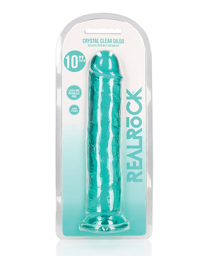 RealRock Shots RealRock Realistic Crystal Clear 10" Straight Dildo - Turquoise - Image 5