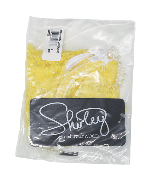 Showtime $=Lace Halter Teddy w/Pearl Detail - Yellow SM - Image 3