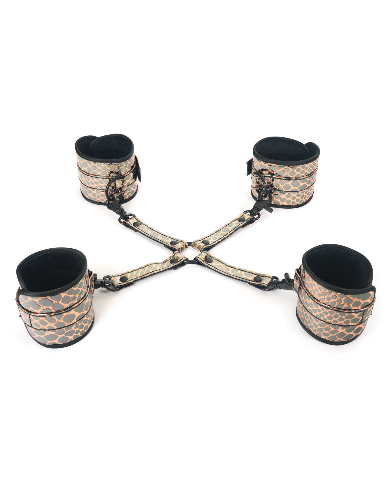 Spartacus Faux Leather Wrist & Ankle Restraints w/Hog Tie - Gold
