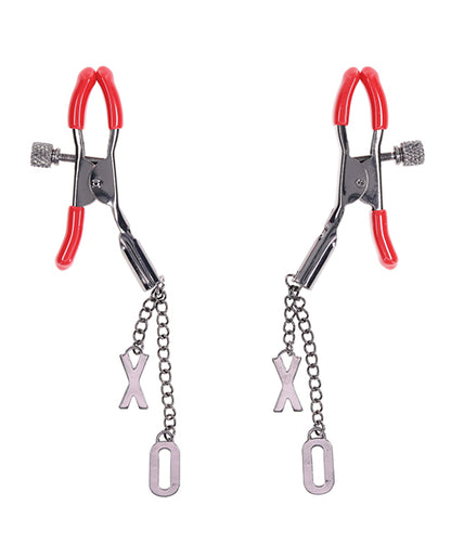 Sex & Mischief Ex's & Oh's Nipple Clamps - Red/Black