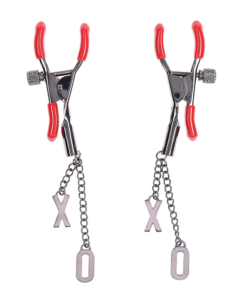 Sex & Mischief Ex's & Oh's Nipple Clamps - Red/Black
