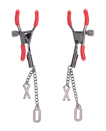 Sex & Mischief Ex's & Oh's Nipple Clamps - Red/Black