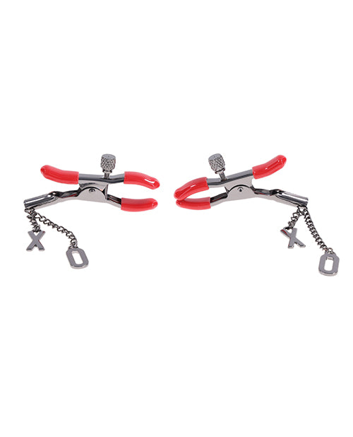 Sex & Mischief Ex's & Oh's Nipple Clamps - Red/Black