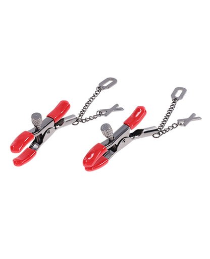 Sex & Mischief Ex's & Oh's Nipple Clamps - Red/Black