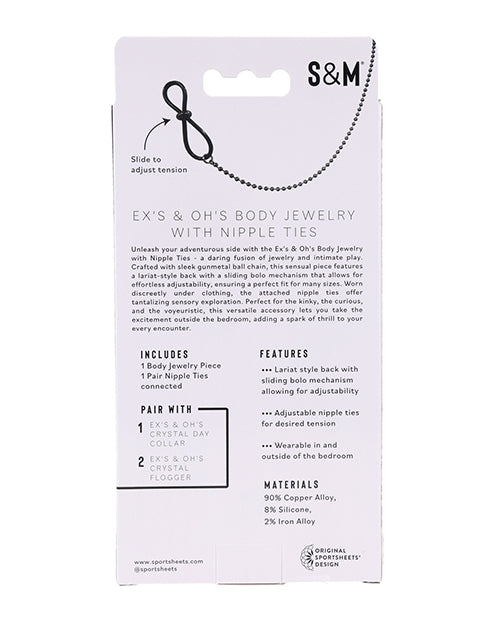 Sex & Mischief Ex's & Oh's Body Jewelry w/Nipple Ties - Black