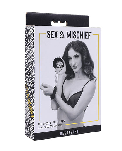 Sex & Mischief Furry Handcuffs - Black