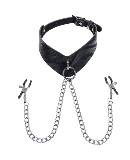Sportsheets Velvet Noir Collar & Removable Clamps - Black