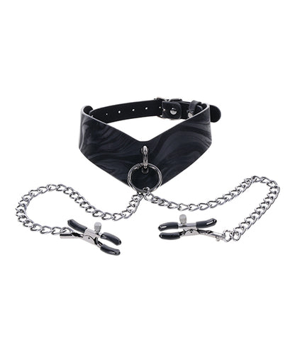 Sportsheets Velvet Noir Collar & Removable Clamps - Black