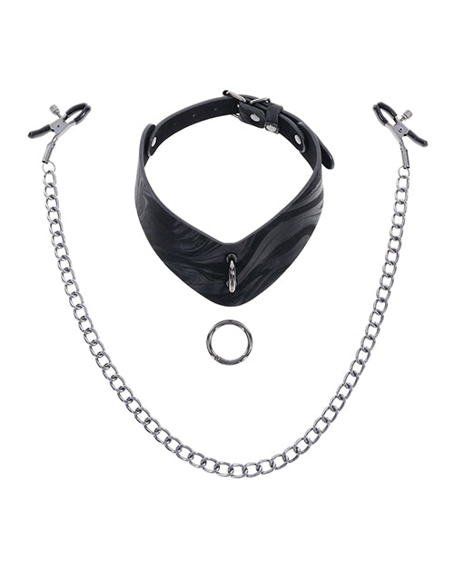 Sportsheets Velvet Noir Collar & Removable Clamps - Black