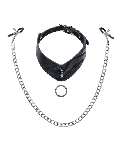 Sportsheets Velvet Noir Collar & Removable Clamps - Black
