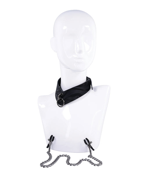 Sportsheets Velvet Noir Collar & Removable Clamps - Black