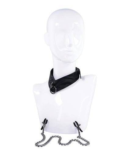 Sportsheets Velvet Noir Collar & Removable Clamps - Black