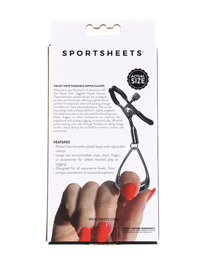 Sportsheets Velvet Noir Tuggable Nipple Clamps - Black