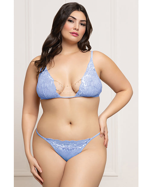 Seven 'til Midnight Lace Triangle Top & G-String with Rhinestone Details - Periwinkle Blue QN - Image 2