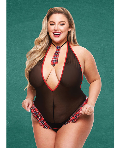 Teacher's Pet Teacher's Pet Schoolgirl See Thru Crotchless Teddy w/Tie Black/Red QN - Image 3