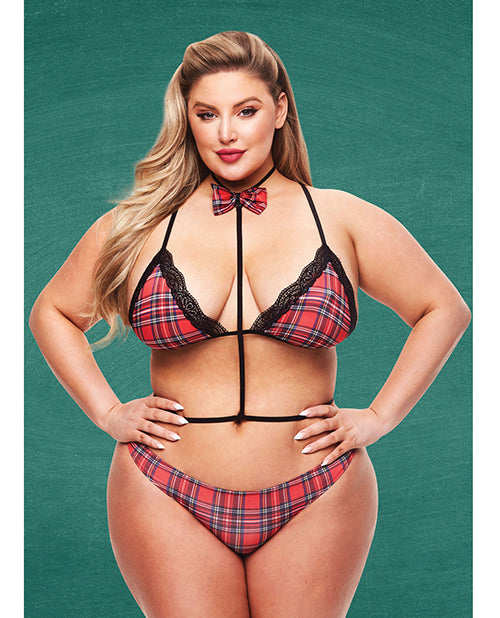 Teacher's Pet Teacher's Pet Baddie Schoolgirl Top w/Bow Tie & Panty Red/Black QN - Image 3