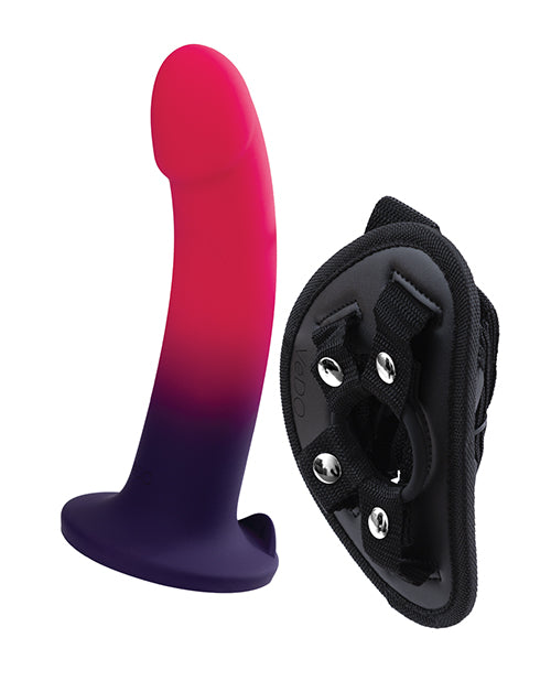 VeDO Duo Silicone Dildo w/Harness - Pink/Purple